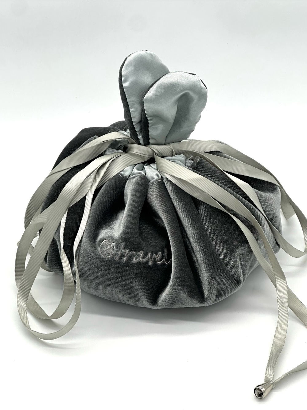 Teal Velvet Bunny Ear Drawstring Makeup Bag | Lazy Cosmetic Jewelry Travel Pouch